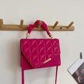Magenta quilted shoulder bag with pleated handle and golden hardware on a hook - Rose Red