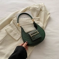 Dark green croissant bag with crocodile pattern and golden geometric metal buckle - Green