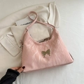 Ροζ πλισέ τσάντα ώμου με χρυσή αγκράφα πεταλούδα σε κομψό στυλ hobo - Ροζ