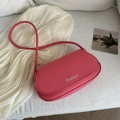 Minimalist rose pink crossbody bag in smooth leather with silver Fashion lettering - Deep Pink