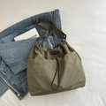 Army green nylon tote bag with drawstring closure and front pocket in workwear style - Green Without Pendant