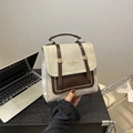 Vintage retro mixed-texture crossbody handbag with brown leather and woven fabric detailing - Gray