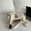 Sac bandoulière beige chic en nylon avec large sangle et étiquette sport - Sans Pendentif / Blanc