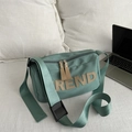 Mint green nylon crossbody bag with TREND letter patch and adjustable wide strap - Green Without Pendant