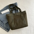 Borsa tote in tela verde oliva con ricamo nero e tracolle con logo Fashion Bag - Verde
