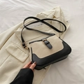 Piccola borsa quadrata retrò in tessuto beige e pelle nera con fibbia in metallo dorato - Nero