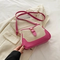 Borsa a tracolla in tela beige con finiture in pelle fucsia e fibbia chic - rosa acceso