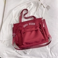 Large capacity burgundy multi-pocket tote bag with adjustable shoulder strap - Red