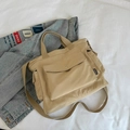 Grand sac fourre-tout beige en toile avec poches et bandoulière réglable - Khaki