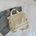 Sac fourre-tout beige minimaliste à poches multiples avec bandoulière réglable en nylon - Blanc Cassé