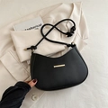 Minimalist black semi-circular shoulder bag with gold metal trim and knotted straps - Black