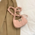 Sac bandoulière plissé rose chic avec papillon argenté et bandoulière froncée - Rose