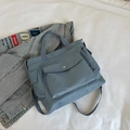 Sac fourre-tout bleu brume à grande capacité avec poches multiples et bandoulière - Bleu