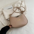 Beige half-moon underarm bag with knotted shoulder strap and gold hardware detail - Khaki