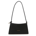Borsa a spalla minimalista nera opaca con scritta FASHION dorata e spallacci annodati - Nero