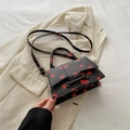 Franse stijl mini zwarte leren crossbody tas met aardbeienpatronen en schouderband - Zwart