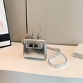Mini borsa a mano argento metallizzato con manico superiore e chiusura a girello - Argento