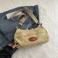 Borsa a tracolla in tela kaki con tracolla larga e toppa in pelle stile casual - Cachi