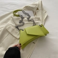 Minimalist avocado green chain crossbody bag with asymmetric geometric flap design - Green