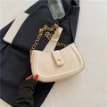 Minimalist beige underarm bag with gold chain strap and square buckle detail - Off White