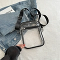 Transparent PVC crossbody bag with black adjustable strap and double zipper pockets - Black