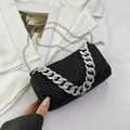 Sparkling black rhinestone evening bag with elegant silver chain shoulder strap - Black