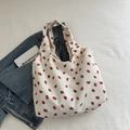 Sac fourre-tout en velours côtelé blanc avec imprimé fraise rouge pour usage quotidien - Blanc