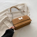 Caramel brown butterfly shoulder bag with marble texture and silver chain strap - Khaki