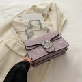 Elegant purple marble pattern chain crossbody bag with sparkling rhinestone buckle - Purple