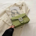 Fashion green marble pattern crossbody bag with rhinestone buckle and silver chain strap - Green