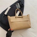 Minimalist beige khaki large capacity tote bag in matte leather with double handles - Khaki