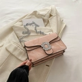 Pink marble pattern crossbody bag with rhinestone buckle and silver chain strap - Pink