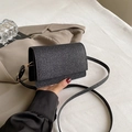 Chic black sequin crossbody square bag with golden hardware and leather strap - Black