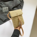 Mini straw crossbody phone bag with color-block tassels and gold magnetic closure - Off White