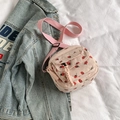 Pink corduroy crossbody bag with strawberry print and adjustable strap in summer style - Pink