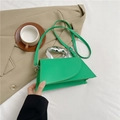 Green leather crossbody bag with liquid metal handle and adjustable long strap - Green