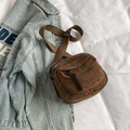 Brown corduroy crossbody bag with red polka dots and adjustable shoulder strap - Brown