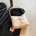 Chic beige ballet style shoulder bag with knot detail on high-quality smooth fabric - White