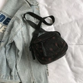 Retro black corduroy crossbody bag featuring cute red strawberry prints and nylon strap - Black