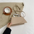 Minimalist beige geometric handbag with unique silver irregular metal handle and shoulder strap - Khaki