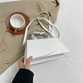 Minimalist white leather bag with unique silver liquid metal handle and crossbody strap - White