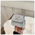 Detailansicht der silbernen Mini-Tasche mit Schmetterlingsverschluss und feiner Kette - Silber