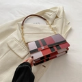 Plaid flap crossbody bag with red and purple check pattern and gold chain strap - Red