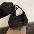 Bolso bandolera plisado negro de moda con detalles de cordón y correa de hombro ancha - Negro