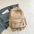 Minimalistische beige nylon campus rugzak met meerdere zakken en een modieus label - Khaki
