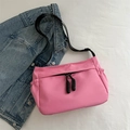 Pink waterproof nylon tote bag with black adjustable strap and double zipper closure - Rose Pink
