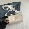 Bolso bandolera cilíndrico blanco crema con correa ancha de tela ajustable - Blanco