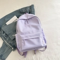 Minimalist lilac nylon backpack for students featuring dual zippers and side pockets - Purple