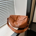 Retro brown faux leather saddle bag featuring a delicate white butterfly embroidery - Brown