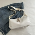Minimalist white nylon crossbody bag with wide adjustable strap and plastic chain - White